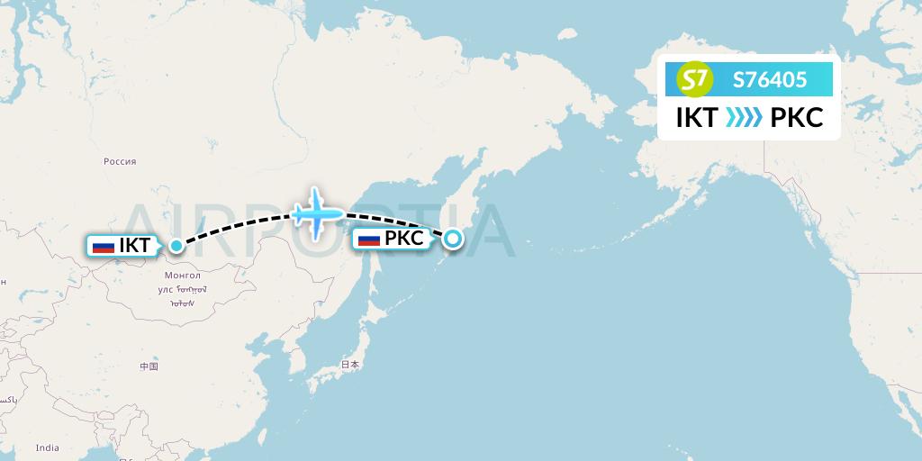 S76405 S7 Airlines Flight Map: Irkutsk to Petropavlovsk-Kamchatsky