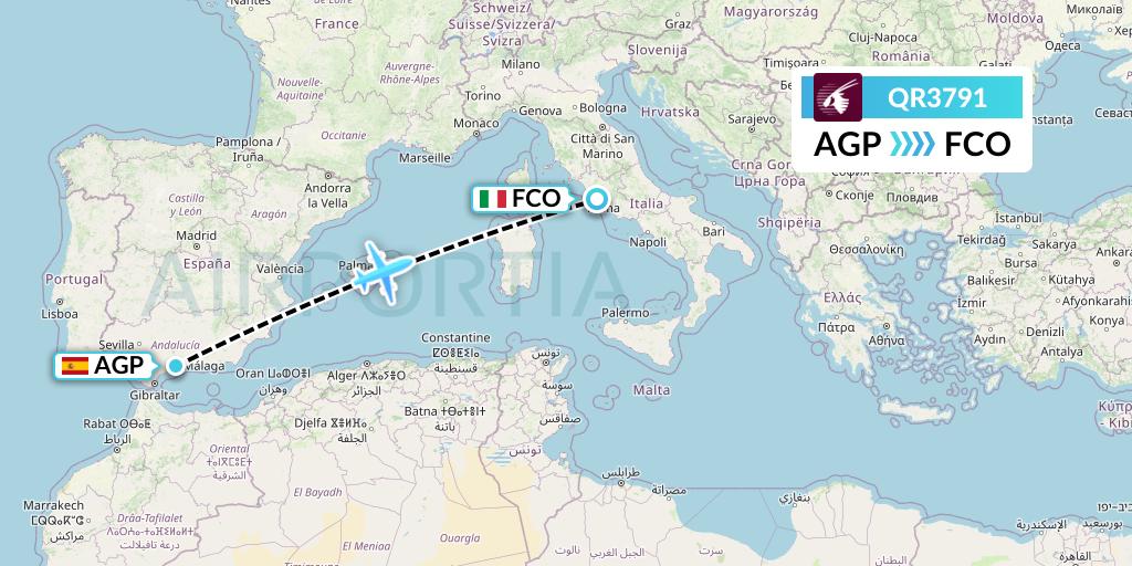 QR3791 Qatar Airways Flight Map: Malaga to Rome