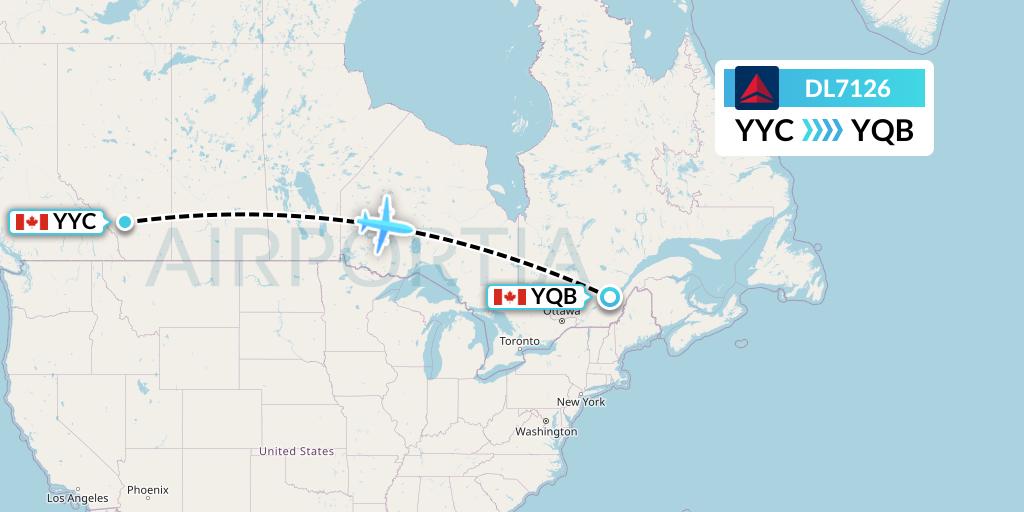 DL7126 Delta Air Lines Flight Map: Calgary to Quebec