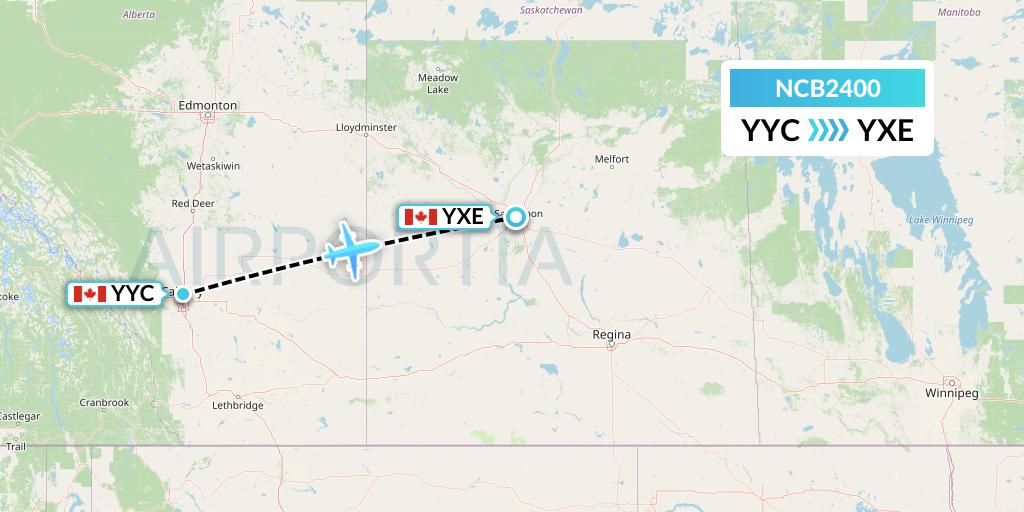 NCB2400 North Caribou Flying Service Flight Map: Calgary to Saskatoon