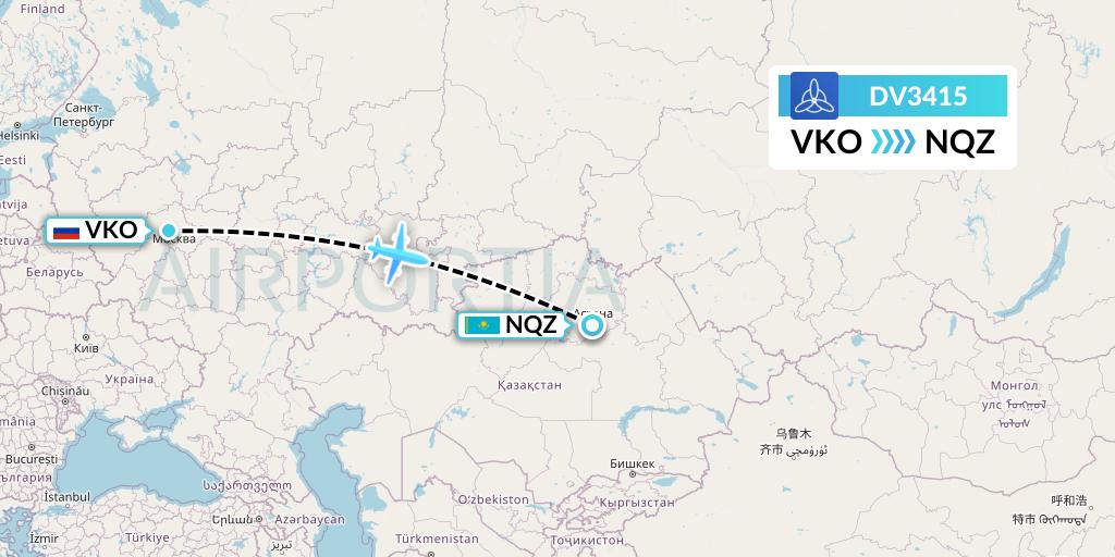 DV3415 SCAT Flight Map: Moscow to Astana