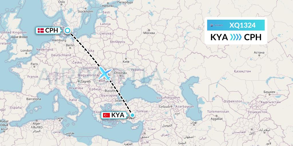 XQ1324 SunExpress Flight Map: Konya to Copenhagen