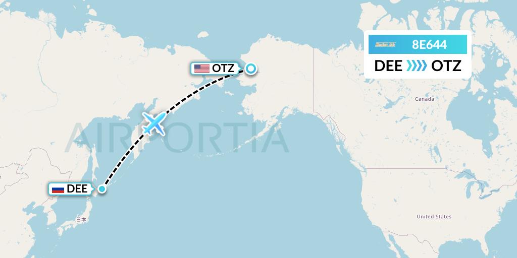 8E644 Bering Air Flight Map: Yuzhno-Kurilsk to Kotzebue