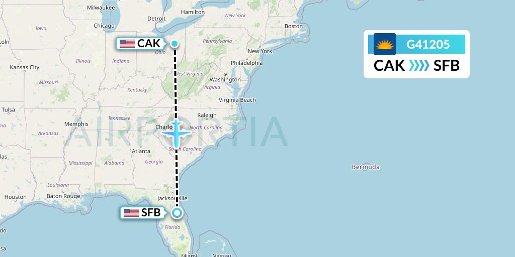 G41205 Allegiant Air Flight Map: Akron to Orlando