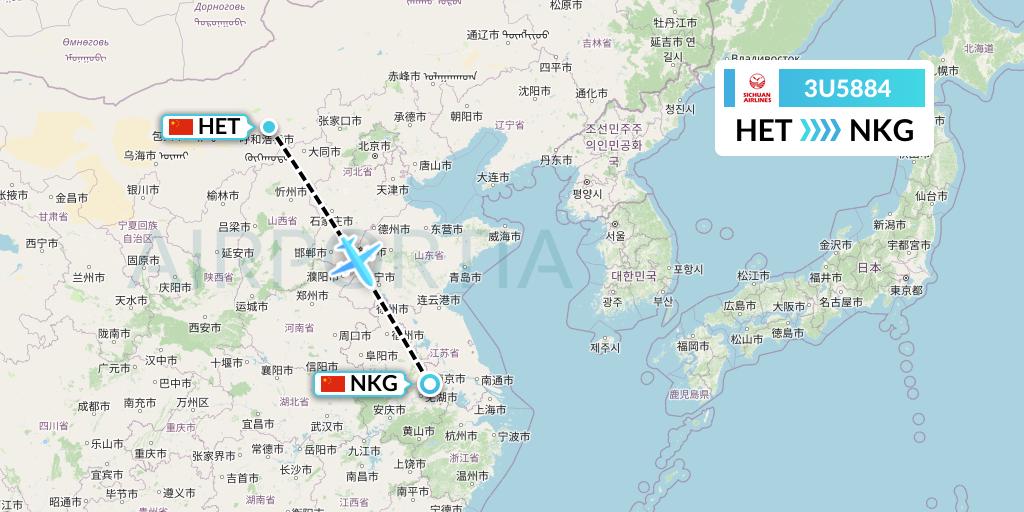 3U5884 Sichuan Airlines Flight Map: Hohhot to Nanjing
