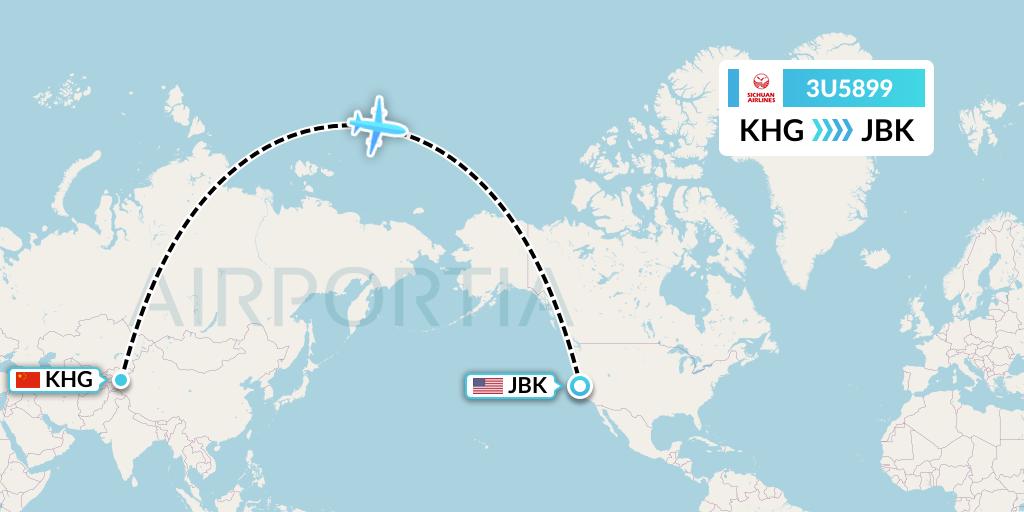 3U5899 Sichuan Airlines Flight Map: Kashgar to Berkeley