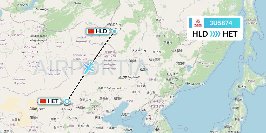 3U5874 Sichuan Airlines Flight Map: Hailar to Hohhot