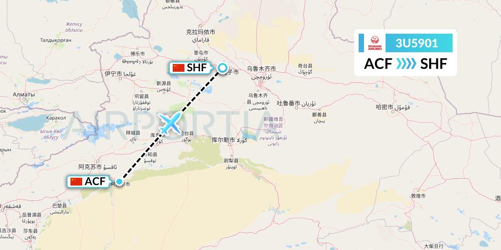 3U5901 Sichuan Airlines Flight Map: Aksu to Shihezi