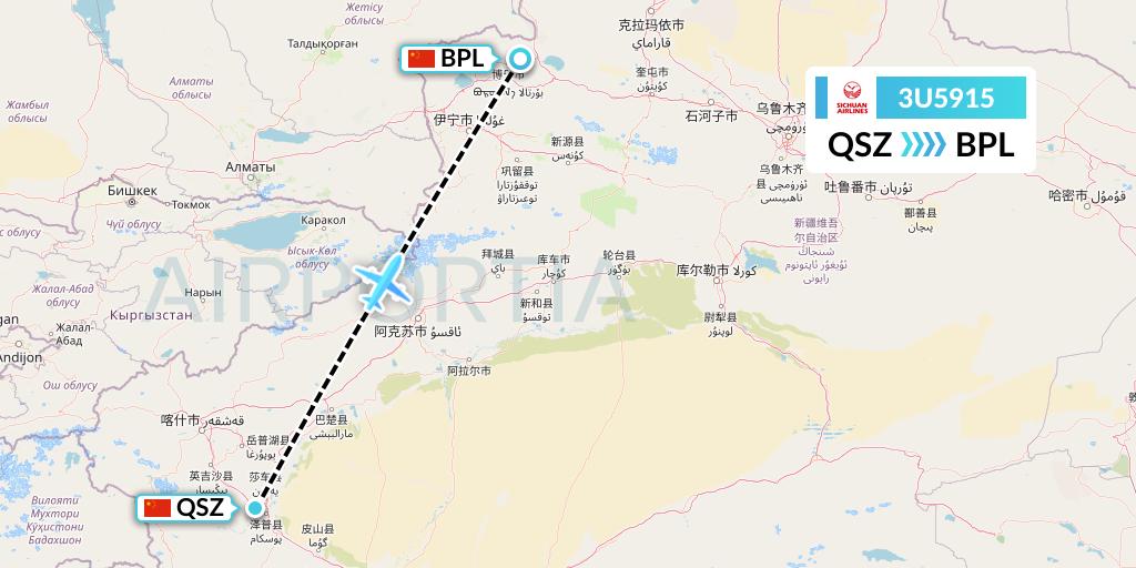 3U5915 Sichuan Airlines Flight Map: Hotan to Bole