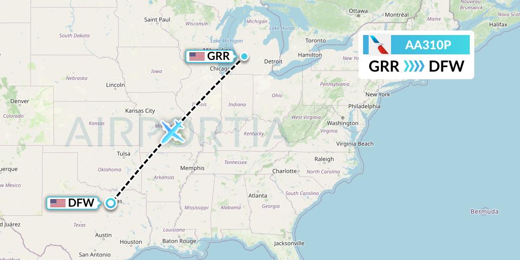 AA310P American Airlines Flight Map: Grand Rapids to Dallas
