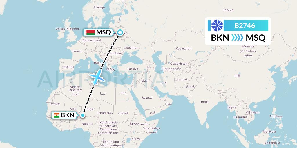 B2746 Belavia Flight Map: Birni Nkoni to Minsk