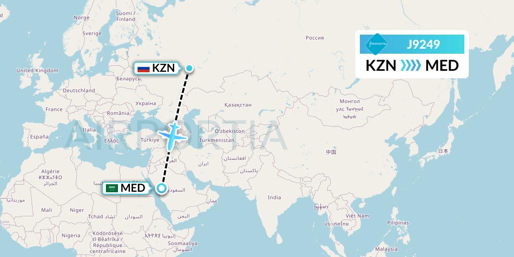 J9249 Jazeera Airways Flight Map: Kazan to Medina