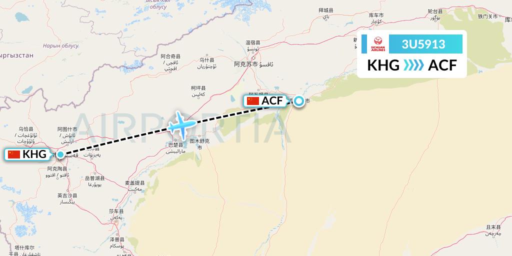 3U5913 Sichuan Airlines Flight Map: Kashgar to Aksu