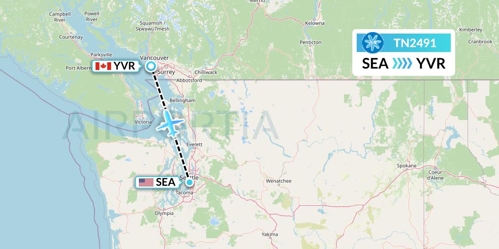 TN2491 Air Tahiti Nui Flight Map: Seattle to Vancouver