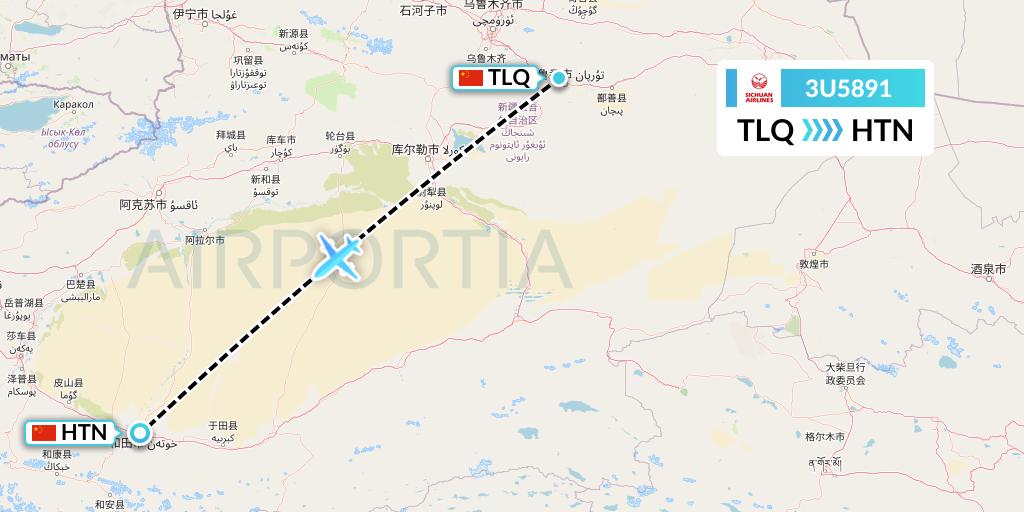 3U5891 Sichuan Airlines Flight Map: Turpan to Hotan