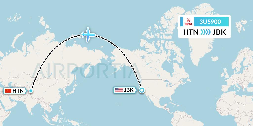 3U5900 Sichuan Airlines Flight Map: Hotan to Berkeley
