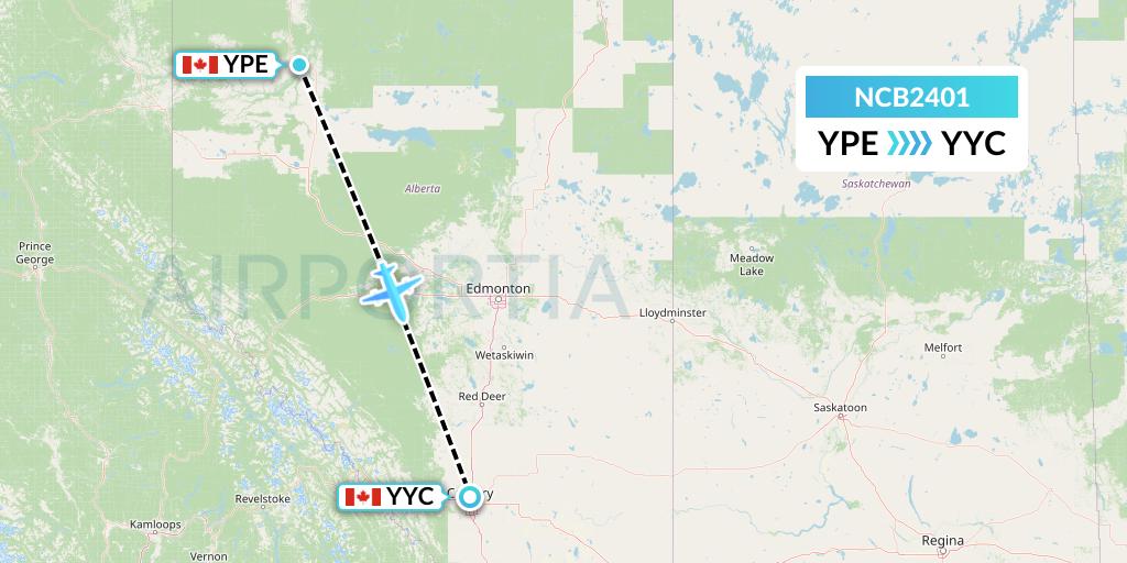 NCB2401 North Caribou Flying Service Flight Map: Peace River to Calgary