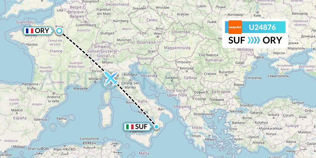 U24876 EasyJet Flight Map: Lamezia Terme to Paris