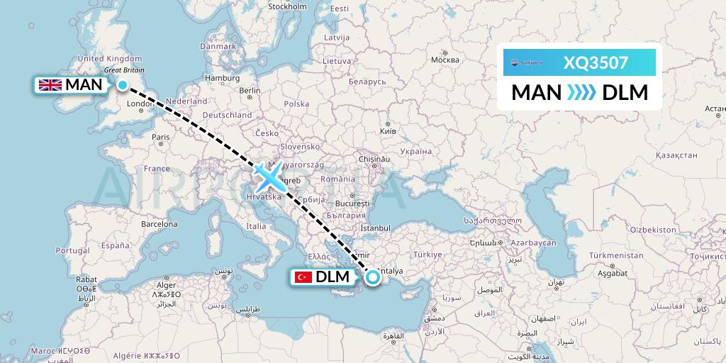 XQ3507 SunExpress Flight Map: Manchester to Dalaman