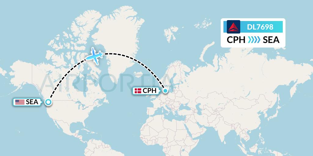 DL7698 Delta Air Lines Flight Map: Copenhagen to Seattle