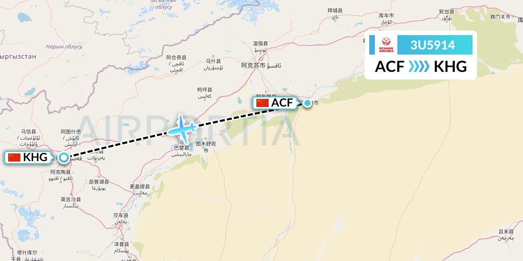 3U5914 Sichuan Airlines Flight Map: Aksu to Kashgar