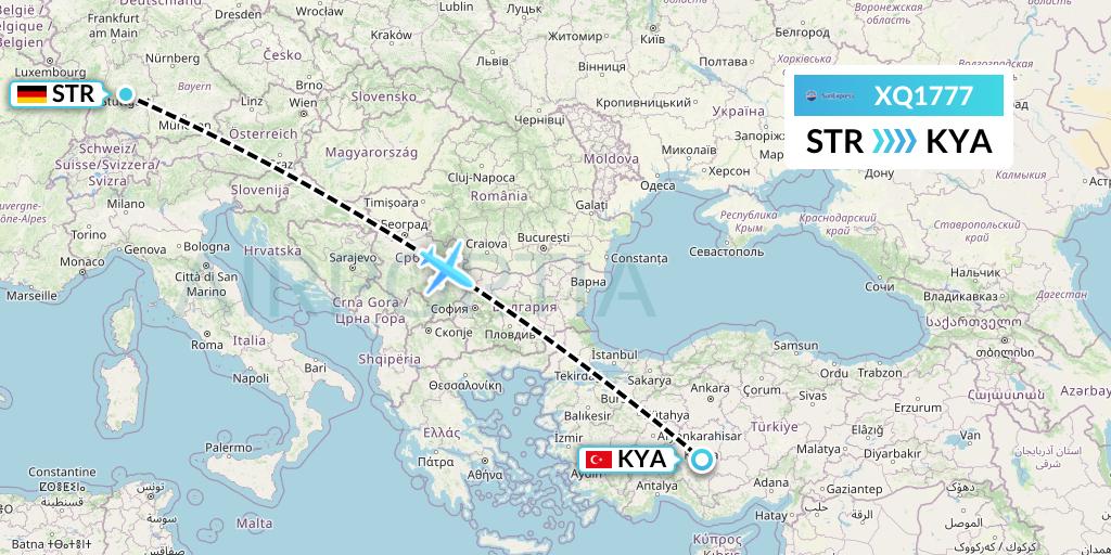 XQ1777 SunExpress Flight Map: Stuttgart to Konya