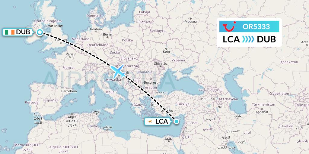 OR5333 TUI fly Netherlands Flight Map: Larnaca to Dublin