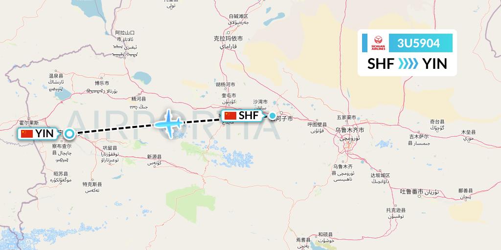 3U5904 Sichuan Airlines Flight Map: Shihezi to Yining