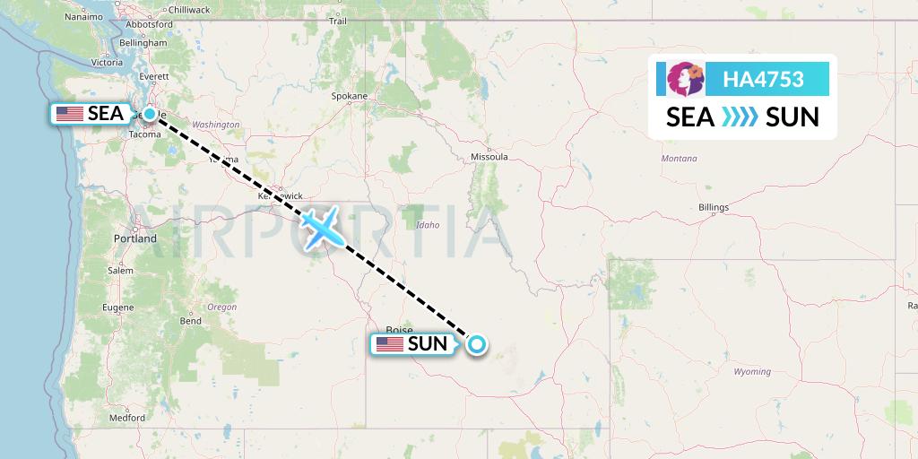 HA4753 Hawaiian Airlines Flight Map: Seattle to Hailey