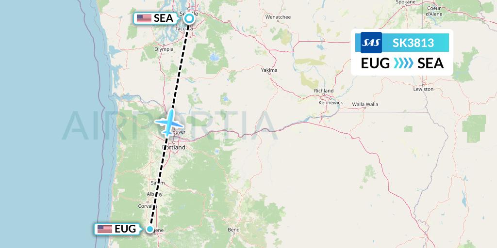 SK3813 SAS Flight Map: Eugene to Seattle