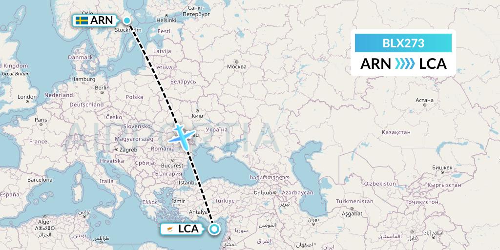 BLX273 TUI fly Nordics Flight Map: Stockholm to Larnaca