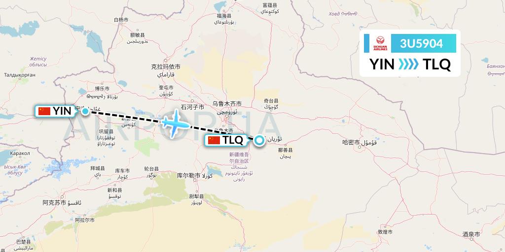 3U5904 Sichuan Airlines Flight Map: Yining to Turpan