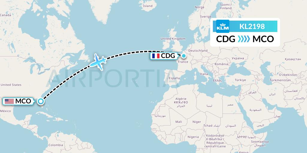 KL2198 KLM Flight Map: Paris to Orlando