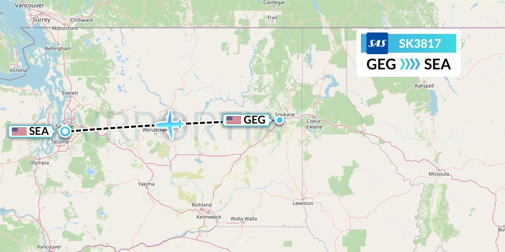 SK3817 SAS Flight Map: Spokane to Seattle