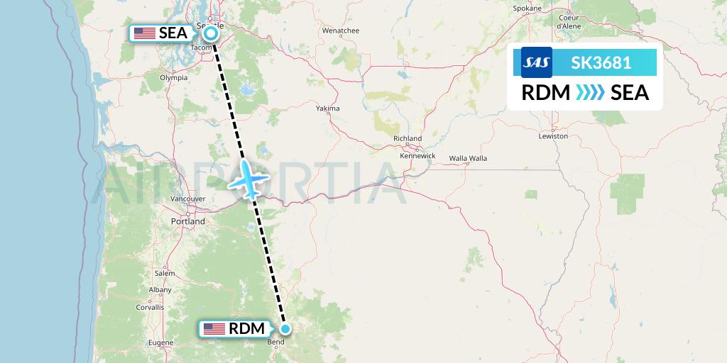 SK3681 SAS Flight Map: Redmond to Seattle