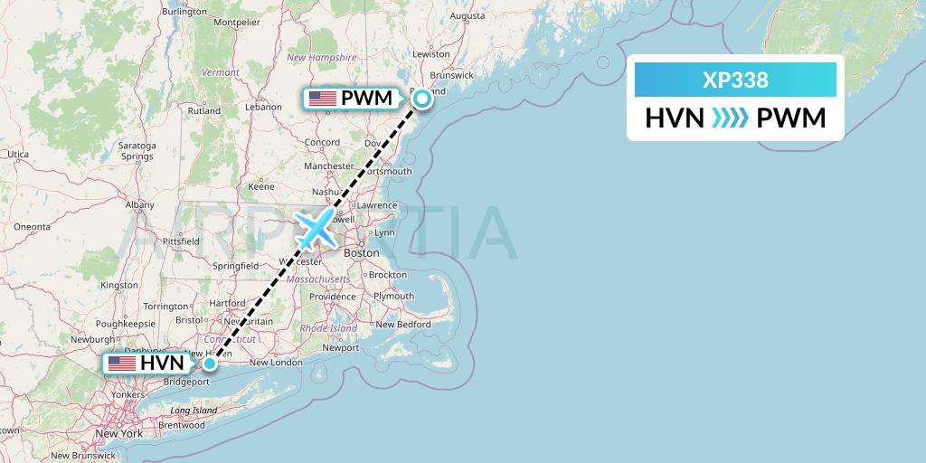 XP338 Avelo Airlines Flight Map: New Haven to Portland