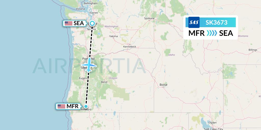 SK3673 SAS Flight Map: Medford to Seattle