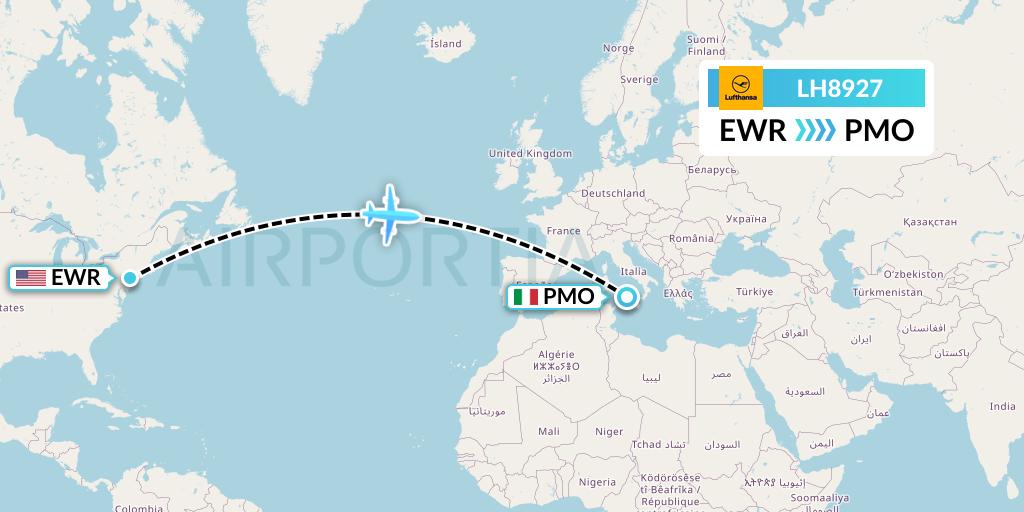 LH8927 Lufthansa Flight Map: New York to Palermo