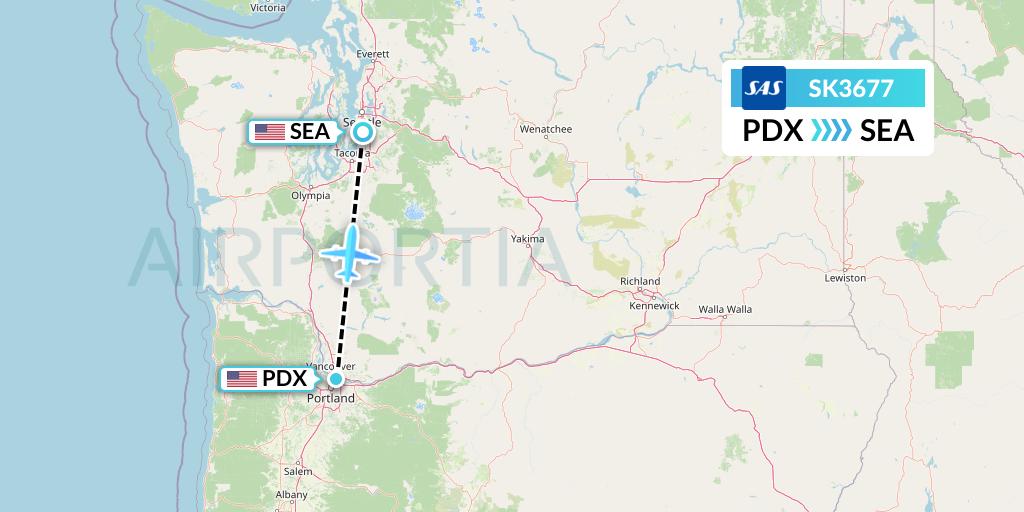 SK3677 SAS Flight Map: Portland to Seattle