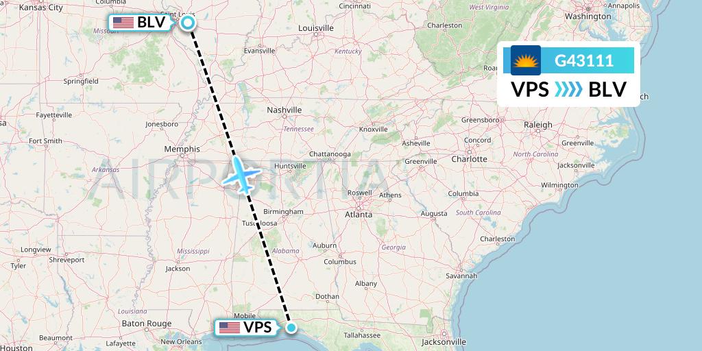 G43111 Allegiant Air Flight Map: Valparaiso to Belleville