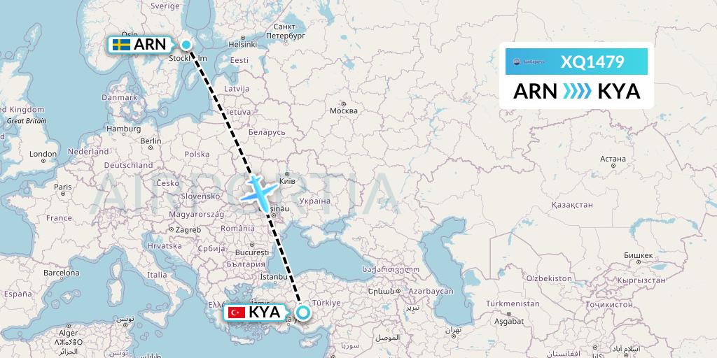 XQ1479 SunExpress Flight Map: Stockholm to Konya