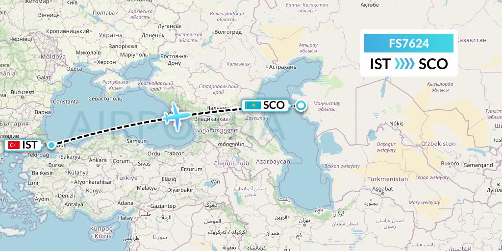 FS7624 Flyr Flight Map: Istanbul to Aktau