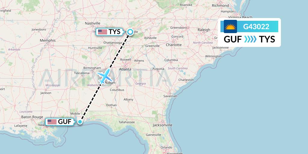 G43022 Allegiant Air Flight Map: Gulf Shores to Knoxville