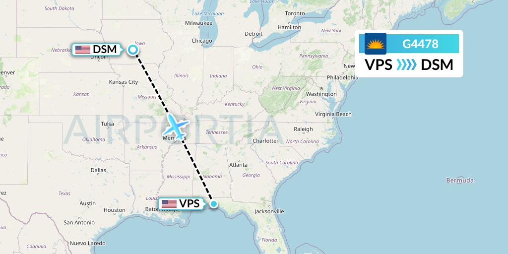 G4478 Allegiant Air Flight Map: Valparaiso to Des Moines