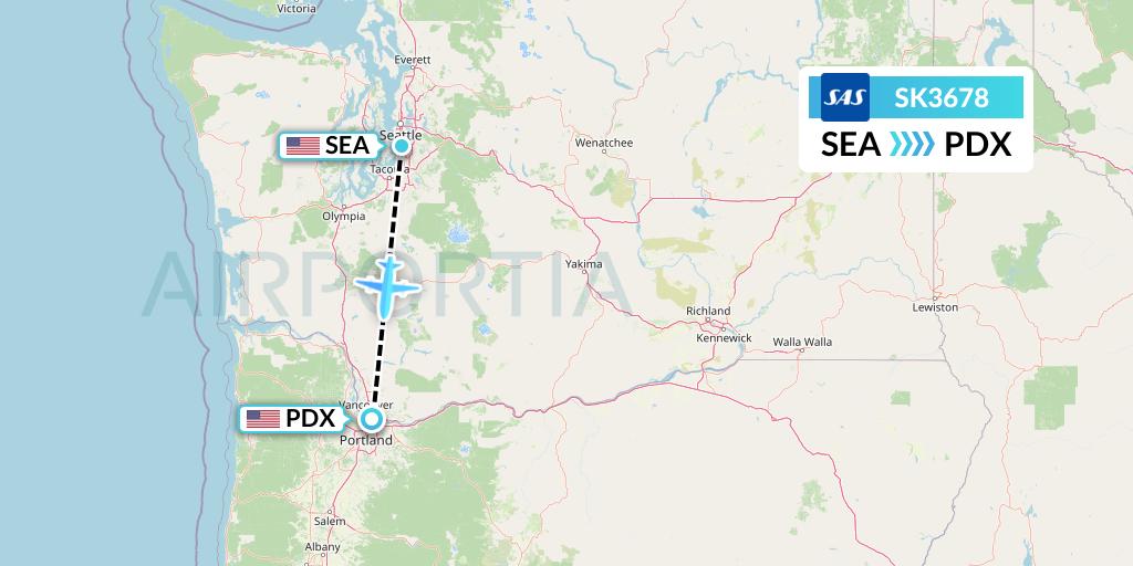 SK3678 SAS Flight Map: Seattle to Portland
