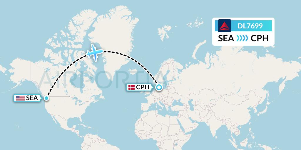DL7699 Delta Air Lines Flight Map: Seattle to Copenhagen