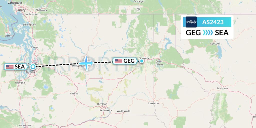AS2423 Alaska Airlines Flight Map: Spokane to Seattle