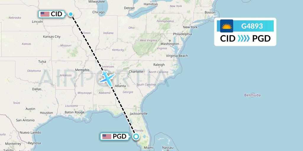 G4893 Allegiant Air Flight Map: Cedar Rapids to Punta Gorda