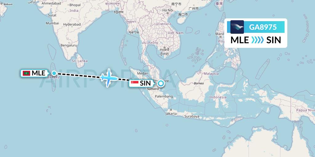 GA8975 Garuda Indonesia Flight Map: Male to Singapore