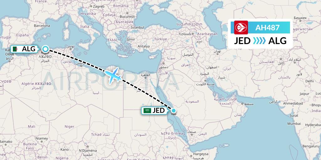 AH487 Air Algerie Flight Map: Jeddah to Algiers